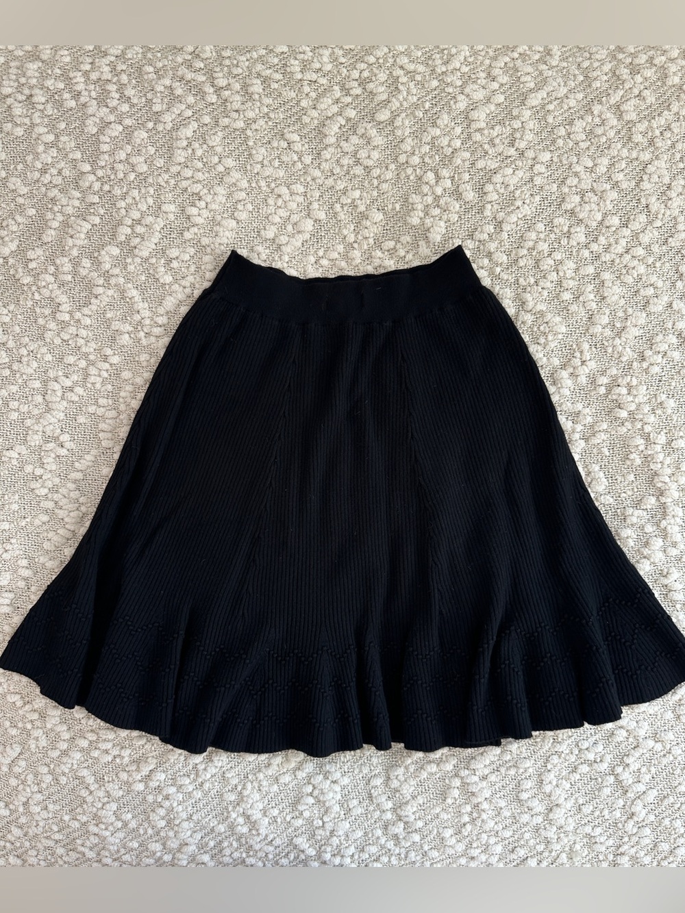 Maeve Anthropologie Black Ribbed Knit Flared Sweater Skirt Zig-Zag Bobble Hem S - Picture 2 of 7